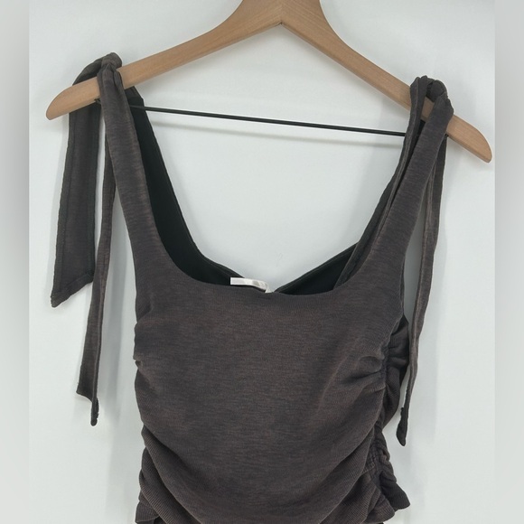 NWT Free People Boulevard Tie-Strap Tank Top Gray Runched Crop Shirt- Small - Picture 5 of 13